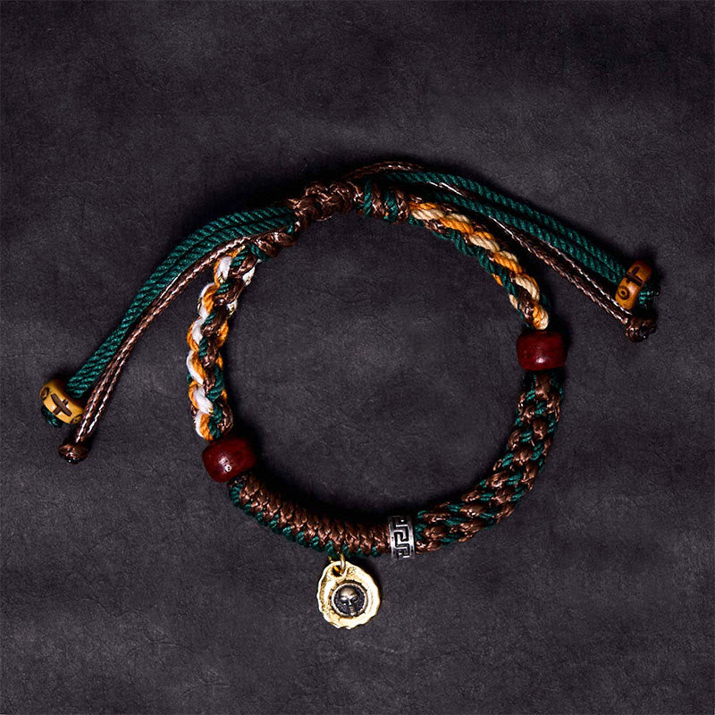 Pulsera de cuerda de la suerte con hueso de camello y hueso de yak tibetano de Buda