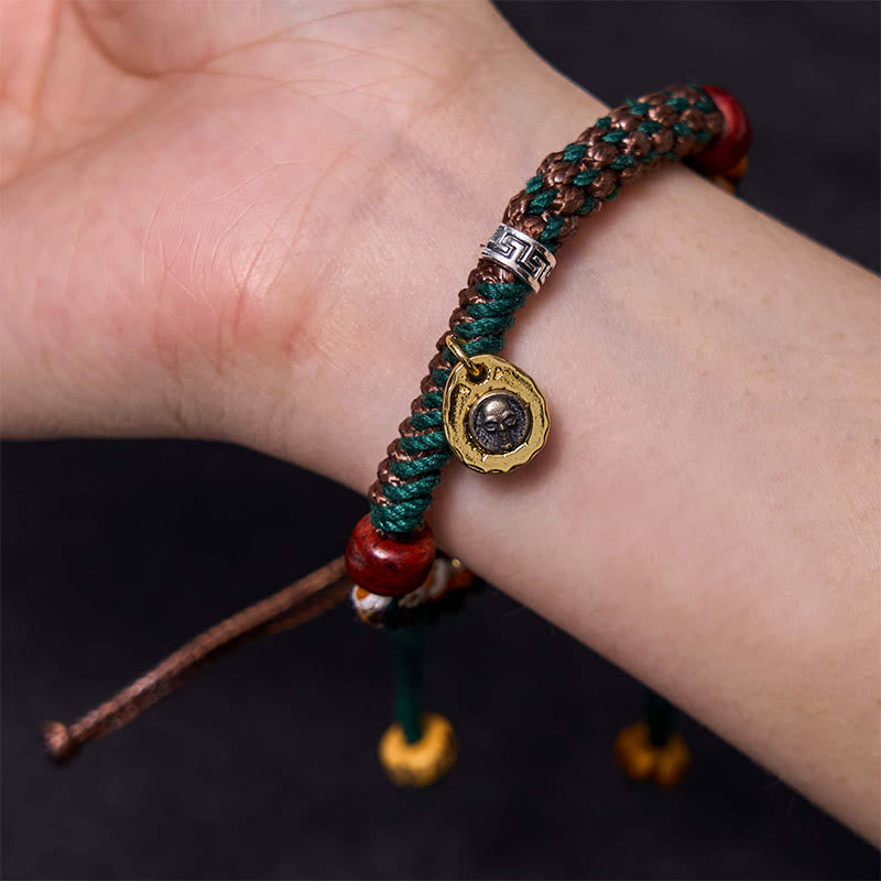 Pulsera de cuerda de la suerte con hueso de camello y hueso de yak tibetano de Buda