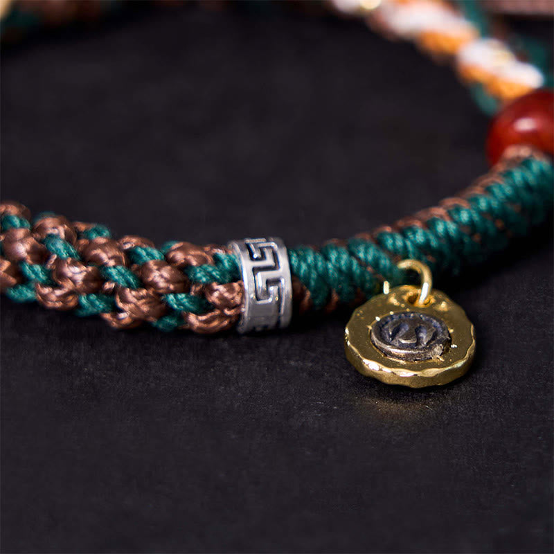 Pulsera de cuerda de la suerte con hueso de camello y hueso de yak tibetano de Buda
