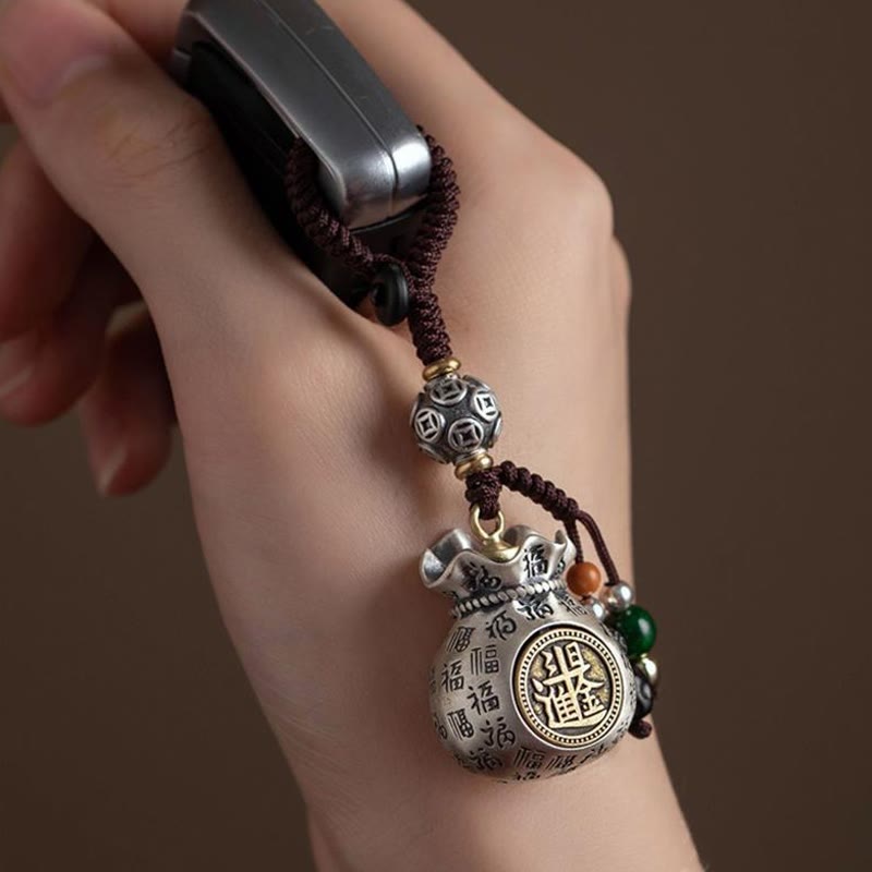 Bolsa de dinero con el personaje Fu de Buddha Stones para ganar dinero todos los días. Llavero de la fortuna.