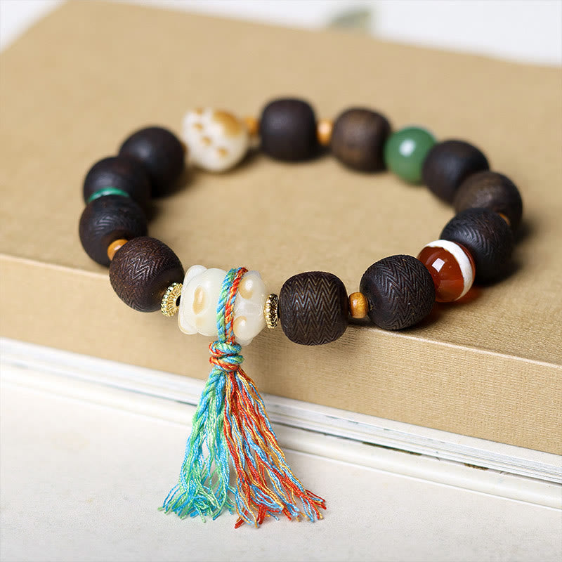 Pulsera de la paz con garra de gato y semillas de bodhi de madera de agar Qinan verde y piedras de Buda
