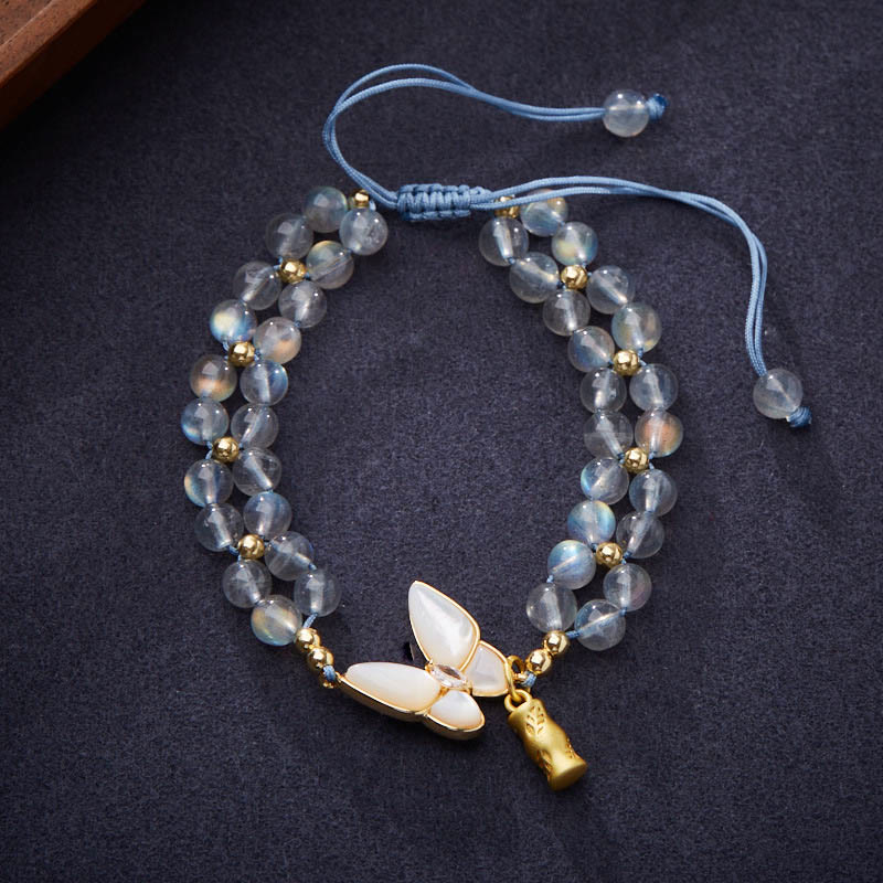 Pulsera de hilo curativo de bambú con mariposas y piedra lunar natural de Buddha Stones