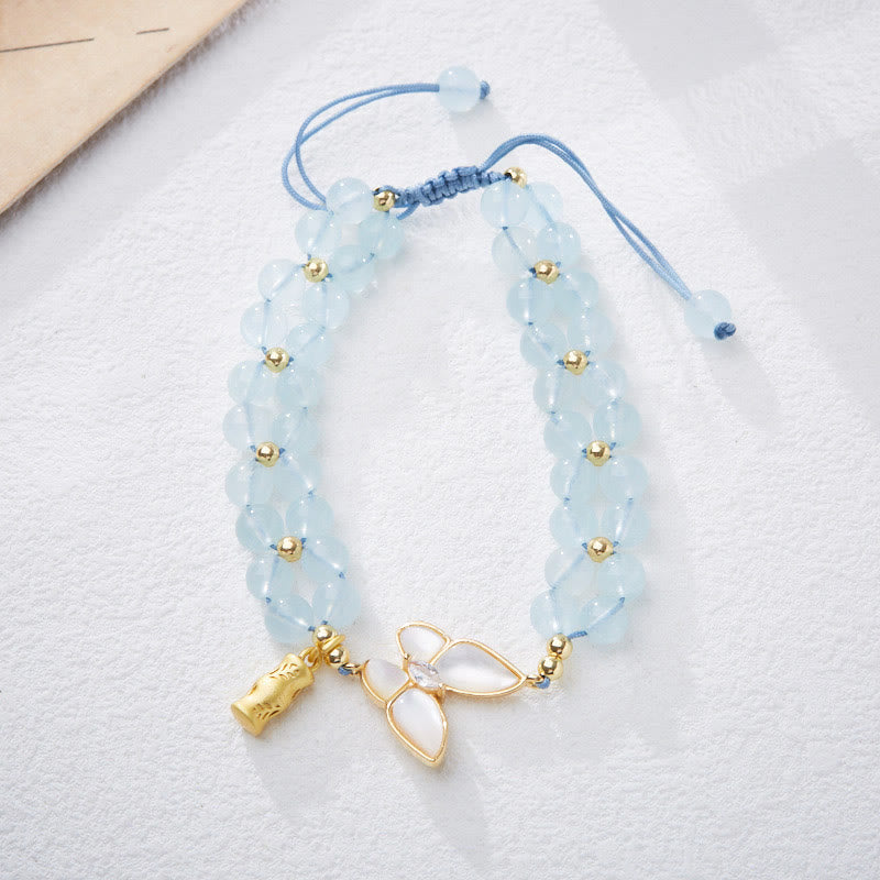 Pulsera curativa de bambú con mariposa, amatista, aguamarina y piedra lunar natural de Buddha Stones