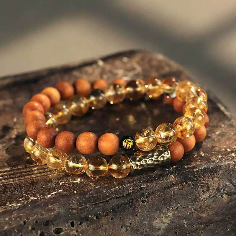 Pulsera de doble vuelta con protección de semillas de Bodhi, citrino y sándalo, piedras de Buda