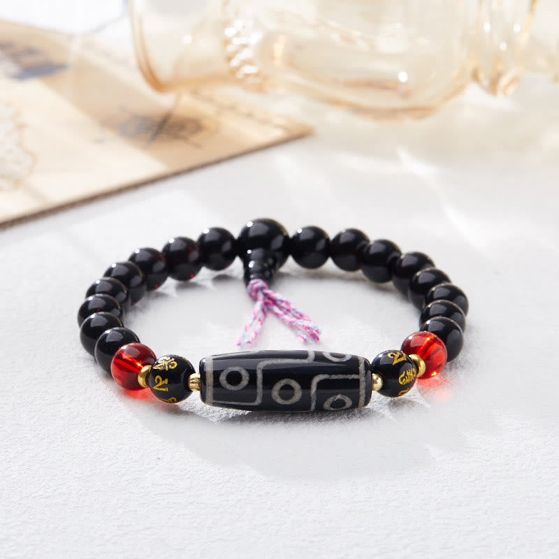 Pulsera tibetana de piedra de Buda con cuentas Dzi de nueve ojos y ónix negro, seis palabras verdaderas para la protección de la riqueza