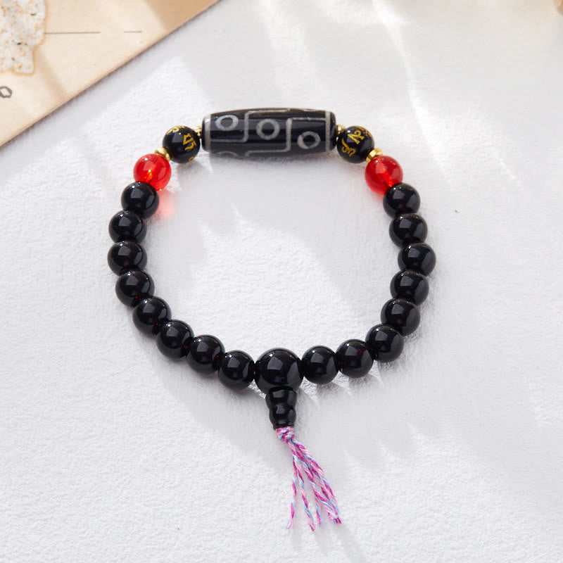 Pulsera tibetana de piedra de Buda con cuentas Dzi de nueve ojos y ónix negro, seis palabras verdaderas para la protección de la riqueza