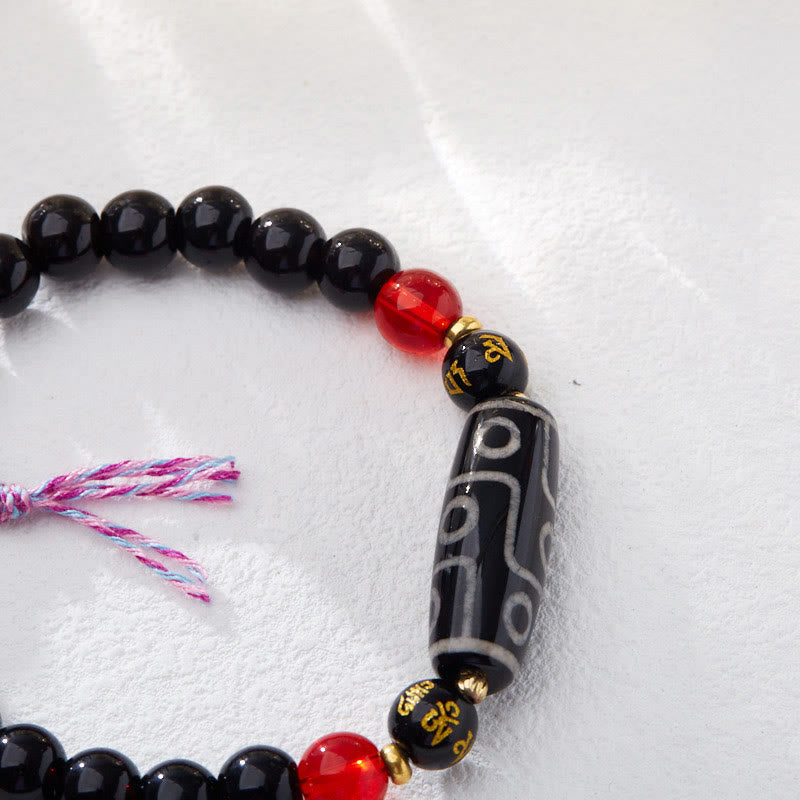 Pulsera tibetana de piedra de Buda con cuentas Dzi de nueve ojos y ónix negro, seis palabras verdaderas para la protección de la riqueza
