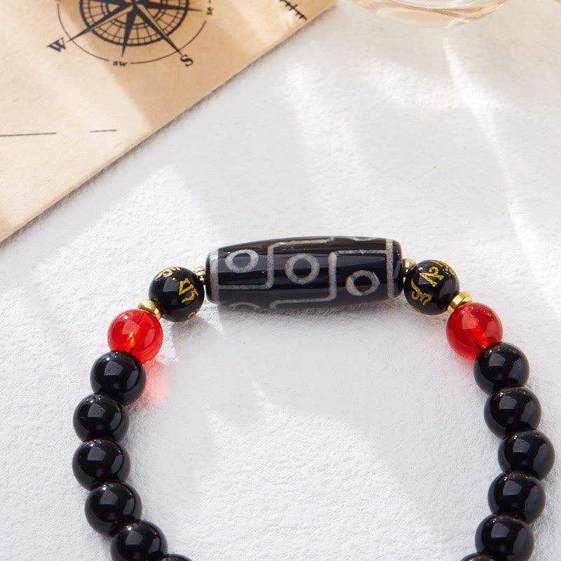 Pulsera tibetana de piedra de Buda con cuentas Dzi de nueve ojos y ónix negro, seis palabras verdaderas para la protección de la riqueza