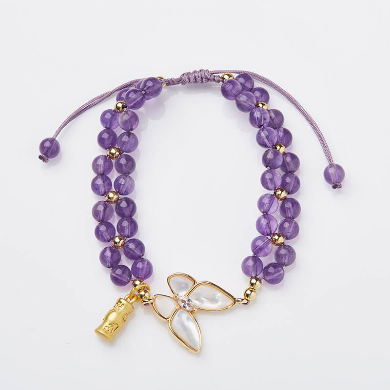 Pulsera de hilo trenzado con piedras de Buda, amatista, mariposa y bambú que alivia el estrés.
