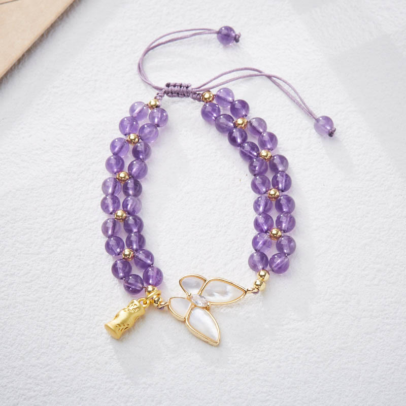 Pulsera de hilo trenzado con piedras de Buda, amatista, mariposa y bambú que alivia el estrés.