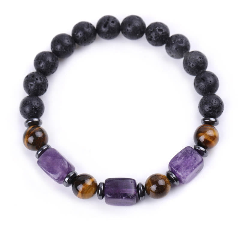 Pulsera de piedra de lava con cristales variados y piedras de Buda