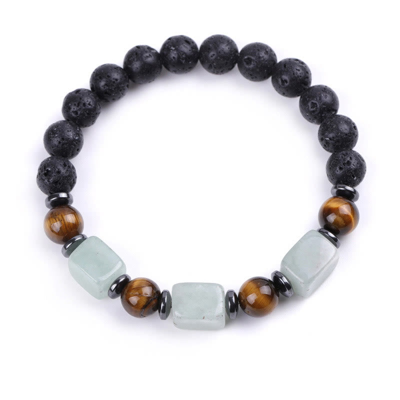 Pulsera de piedra de lava con cristales variados y piedras de Buda