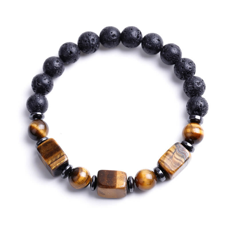 Pulsera de piedra de lava con cristales variados y piedras de Buda