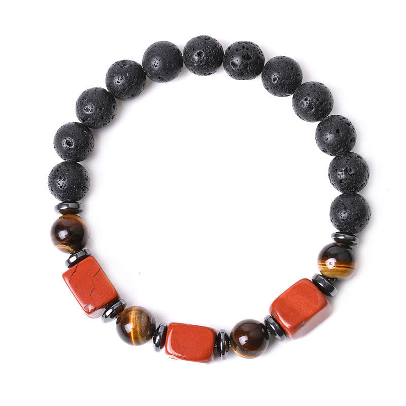 Pulsera de piedra de lava con cristales variados y piedras de Buda
