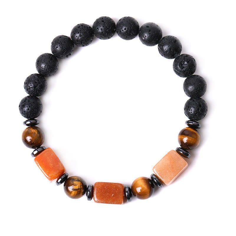 Pulsera de piedra de lava con cristales variados y piedras de Buda