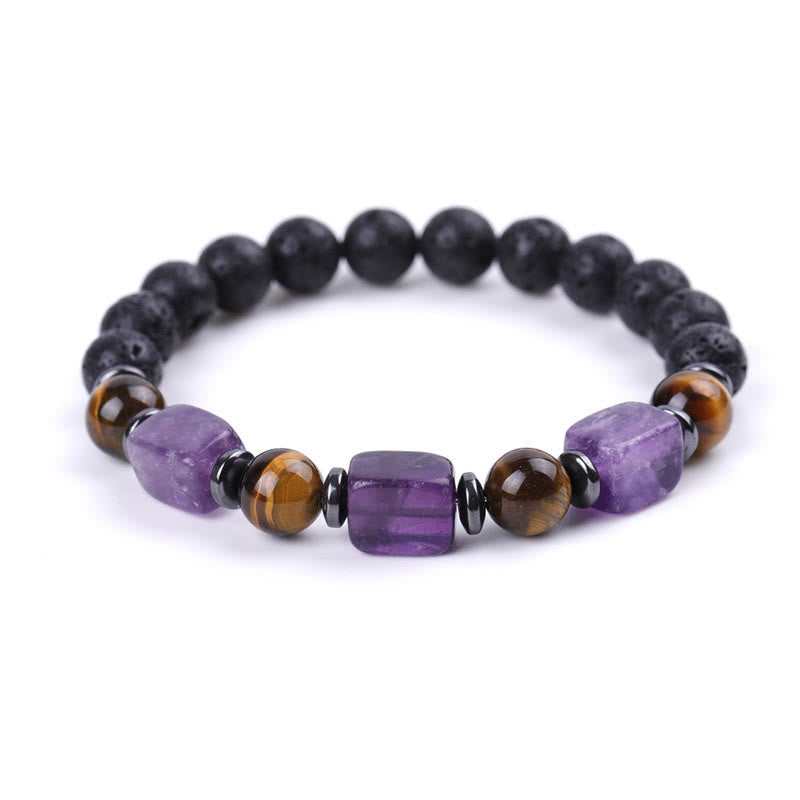 Pulsera de piedra de lava con cristales variados y piedras de Buda