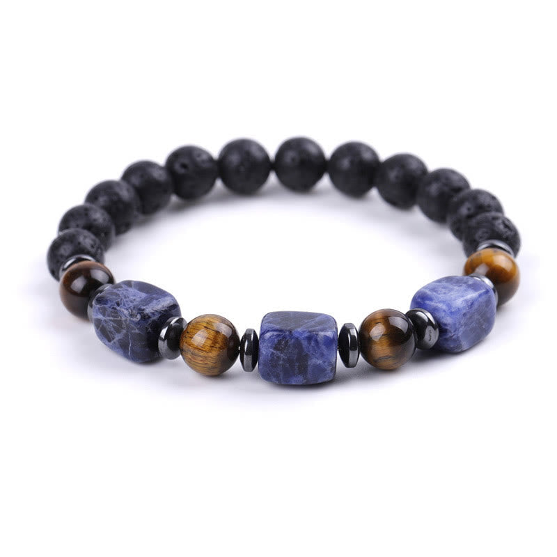 Pulsera de piedra de lava con cristales variados y piedras de Buda