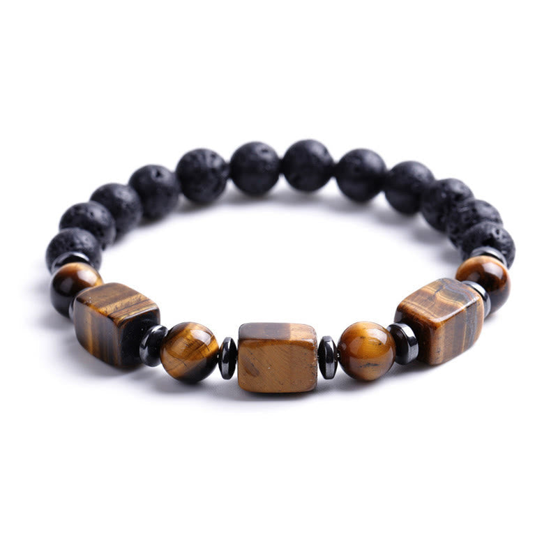 Pulsera de piedra de lava con cristales variados y piedras de Buda