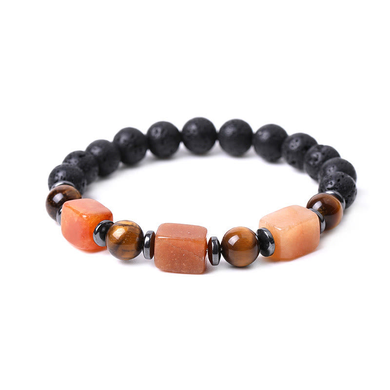 Pulsera de piedra de lava con cristales variados y piedras de Buda