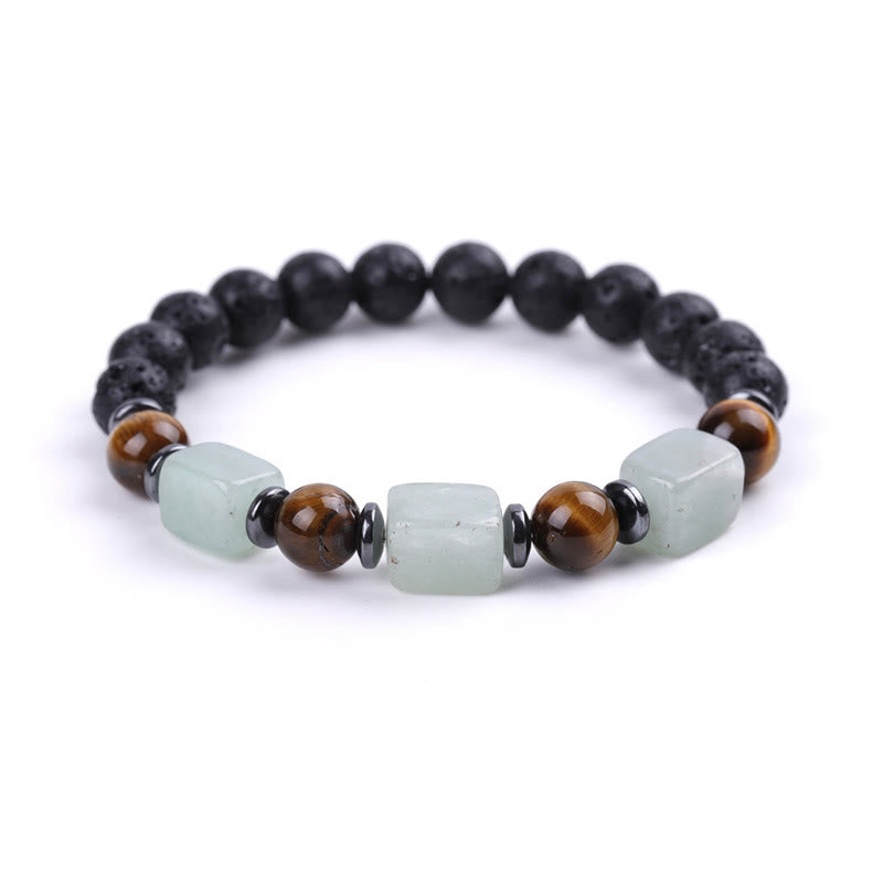 Pulsera de piedra de lava con cristales variados y piedras de Buda