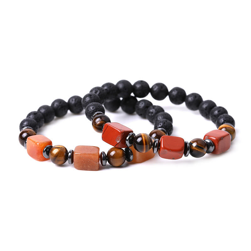 Pulsera de piedra de lava con cristales variados y piedras de Buda