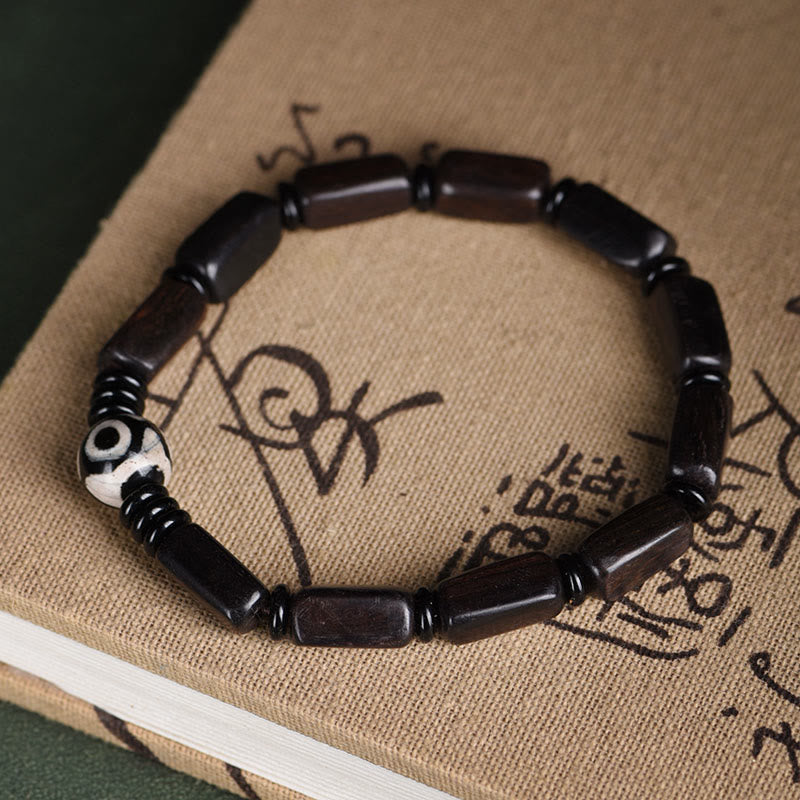 Pulsera de equilibrio con cuentas rectangulares de madera de ébano y piedras de Buda