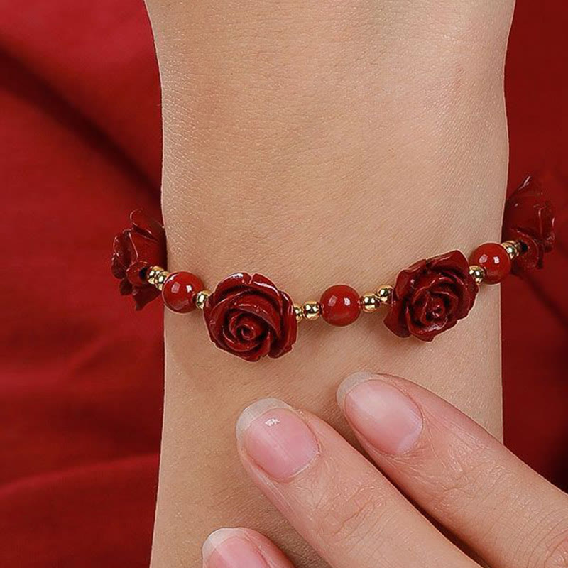 Pulsera de bendición de rosa cinabrio con piedras de Buda