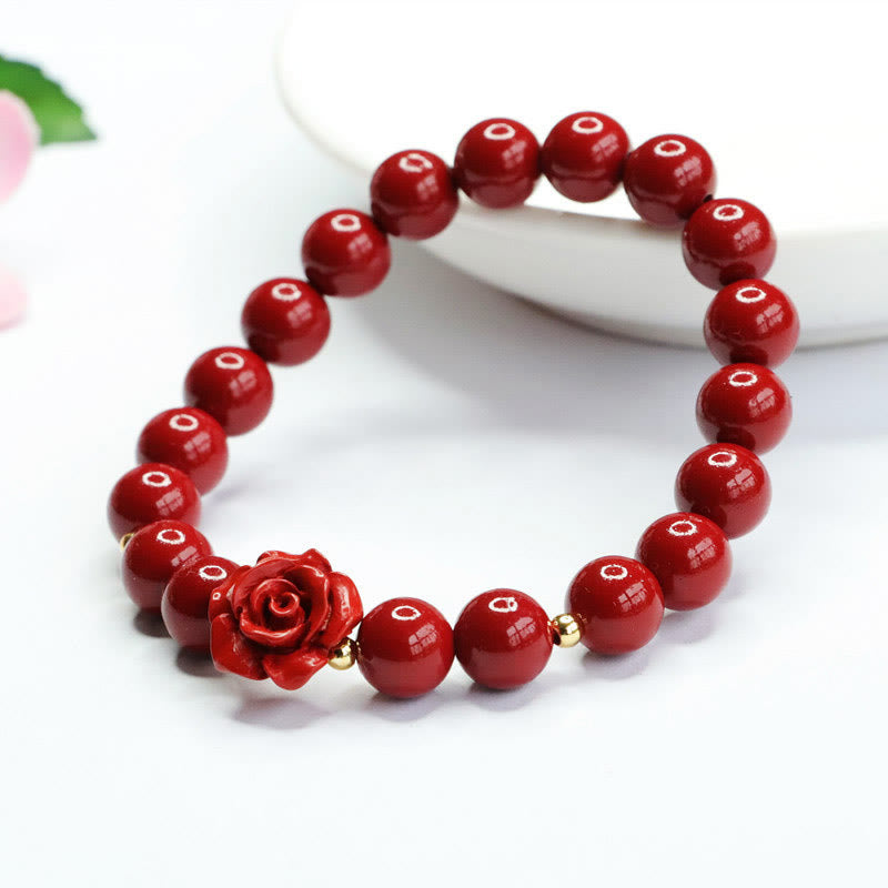 Pulsera de calma rosa cinabrio con piedras de Buda