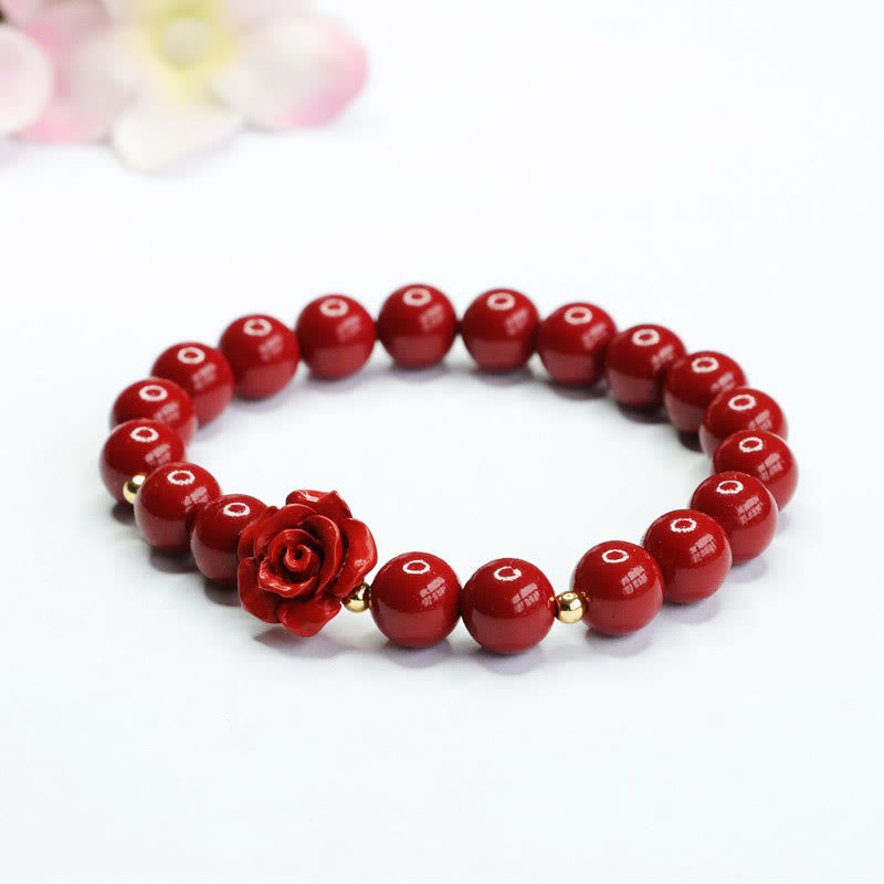 Pulsera de calma rosa cinabrio con piedras de Buda
