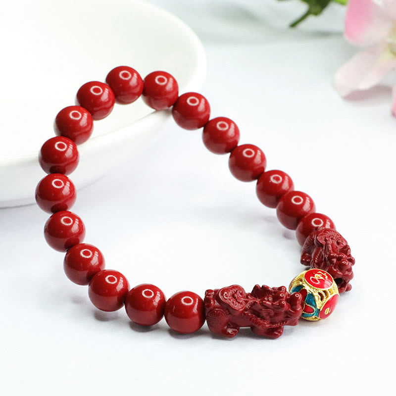 Pulsera de Buda con piedras de cinabrio y doble PIXIU que aleja los malos espíritus