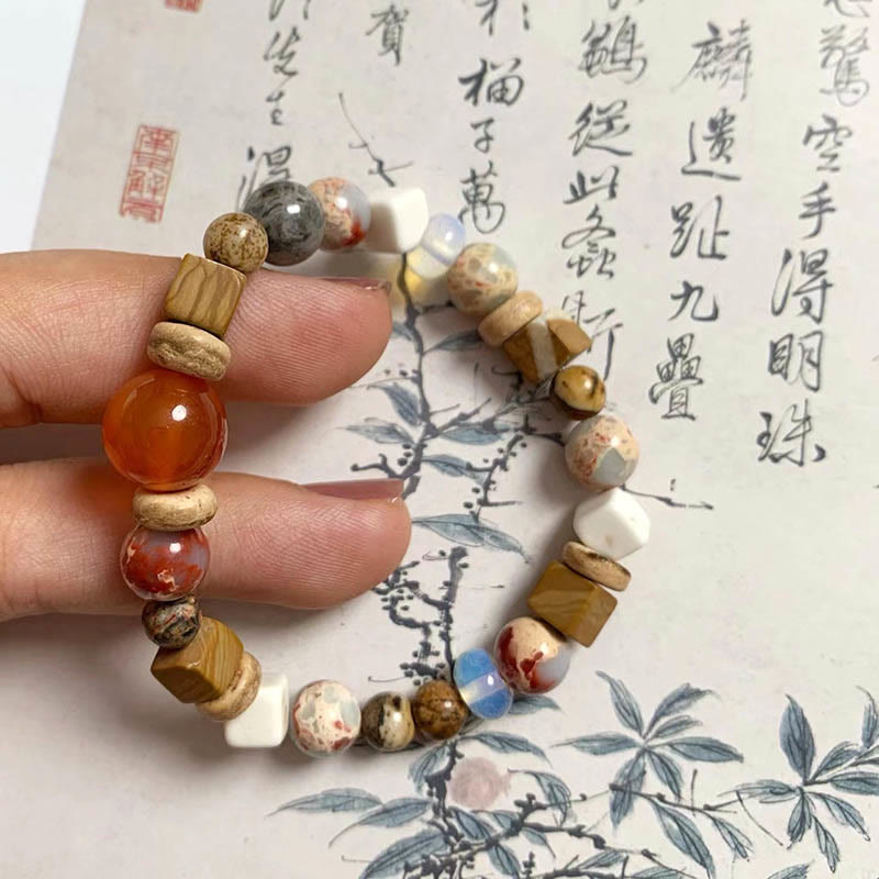 Pulsera de bendición de calma con piedras de Buda, ágata roja, piedra Shoushan, turquesa blanca