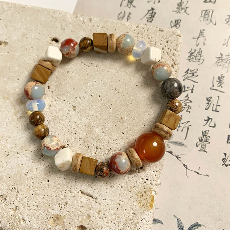 Pulsera de bendición de calma con piedras de Buda, ágata roja, piedra Shoushan, turquesa blanca