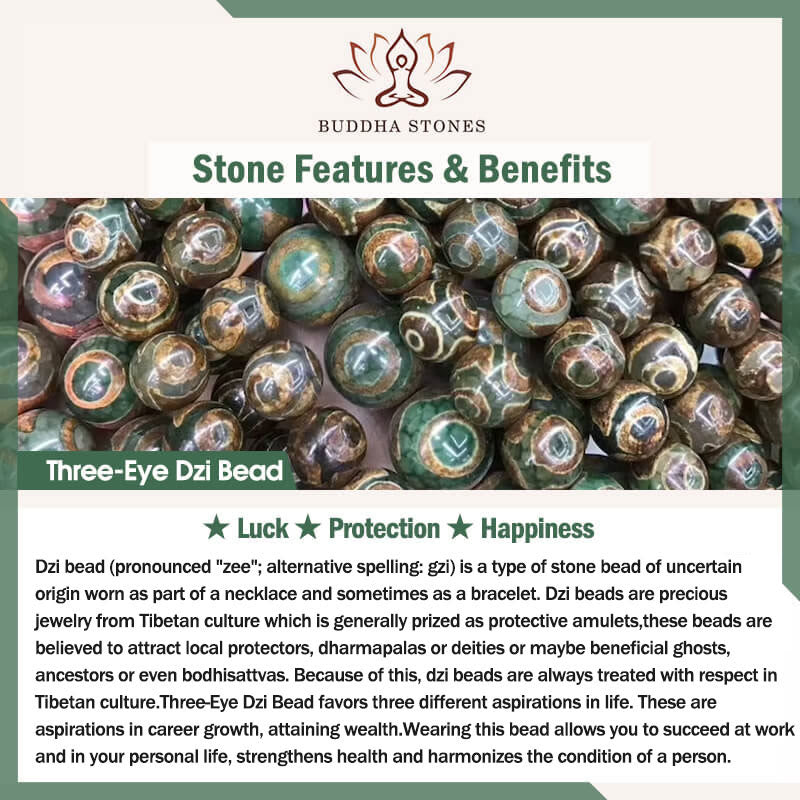 Pulsera de cuentas Dzi de tres ojos de ágata verde con piedras de Buda para el éxito
