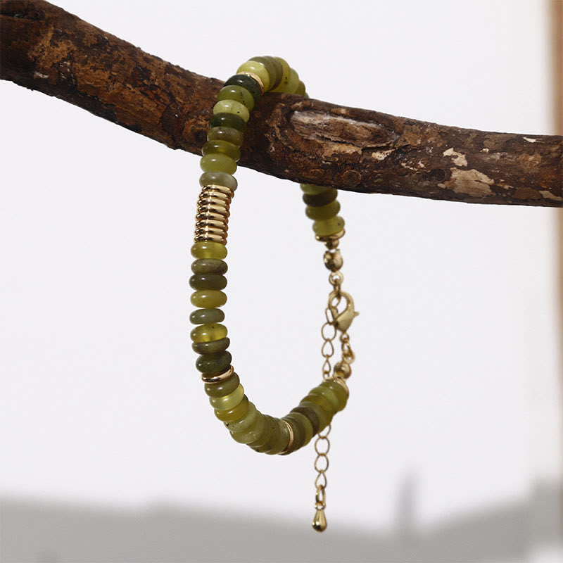 Pulsera de curación exitosa de jade cian dorado con piedras de Buda