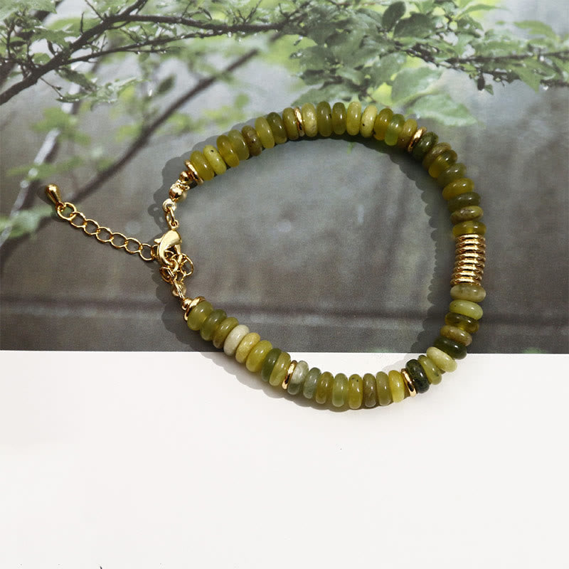 Pulsera de curación exitosa de jade cian dorado con piedras de Buda
