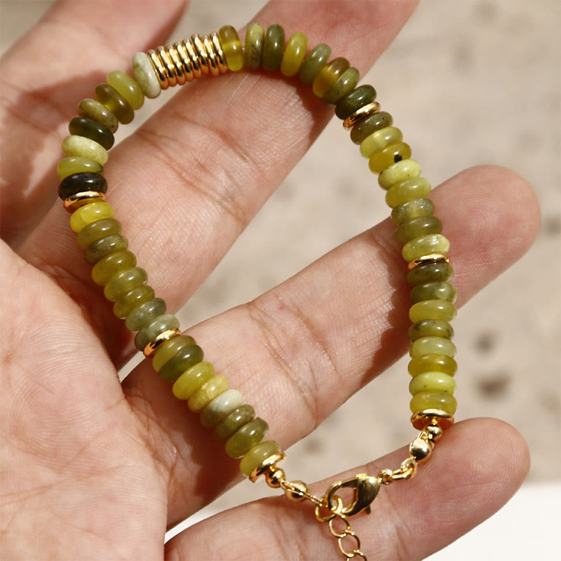 Pulsera de curación exitosa de jade cian dorado con piedras de Buda