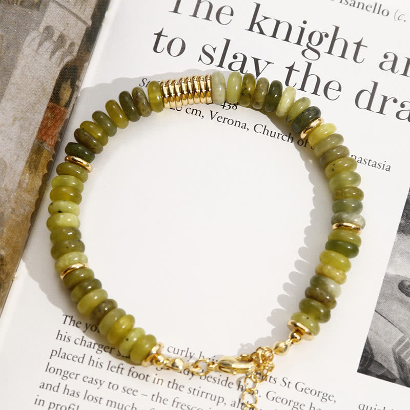 Pulsera de curación exitosa de jade cian dorado con piedras de Buda