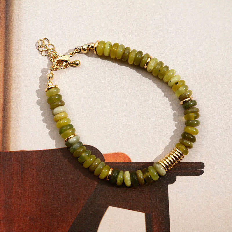 Pulsera de curación exitosa de jade cian dorado con piedras de Buda