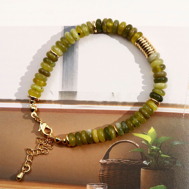 Pulsera de curación exitosa de jade cian dorado con piedras de Buda