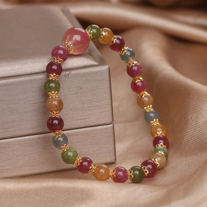 Pulsera de la sabiduría con turmalina y cuarzo fresa de Buddha Stones