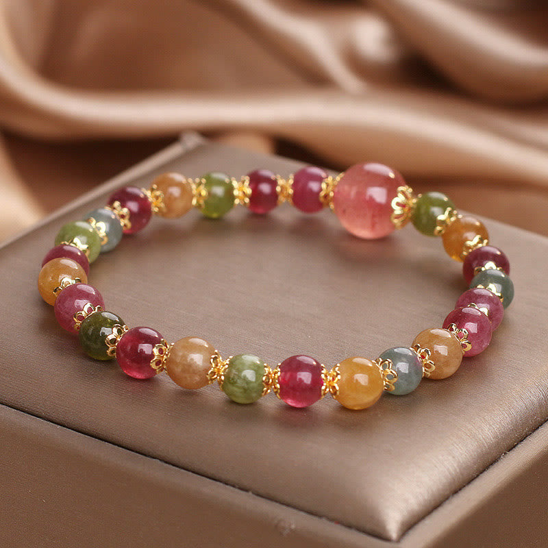Pulsera de la sabiduría con turmalina y cuarzo fresa de Buddha Stones
