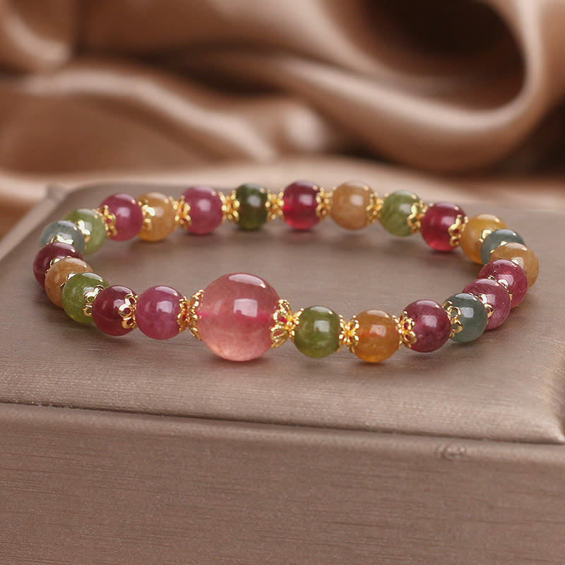 Pulsera de la sabiduría con turmalina y cuarzo fresa de Buddha Stones