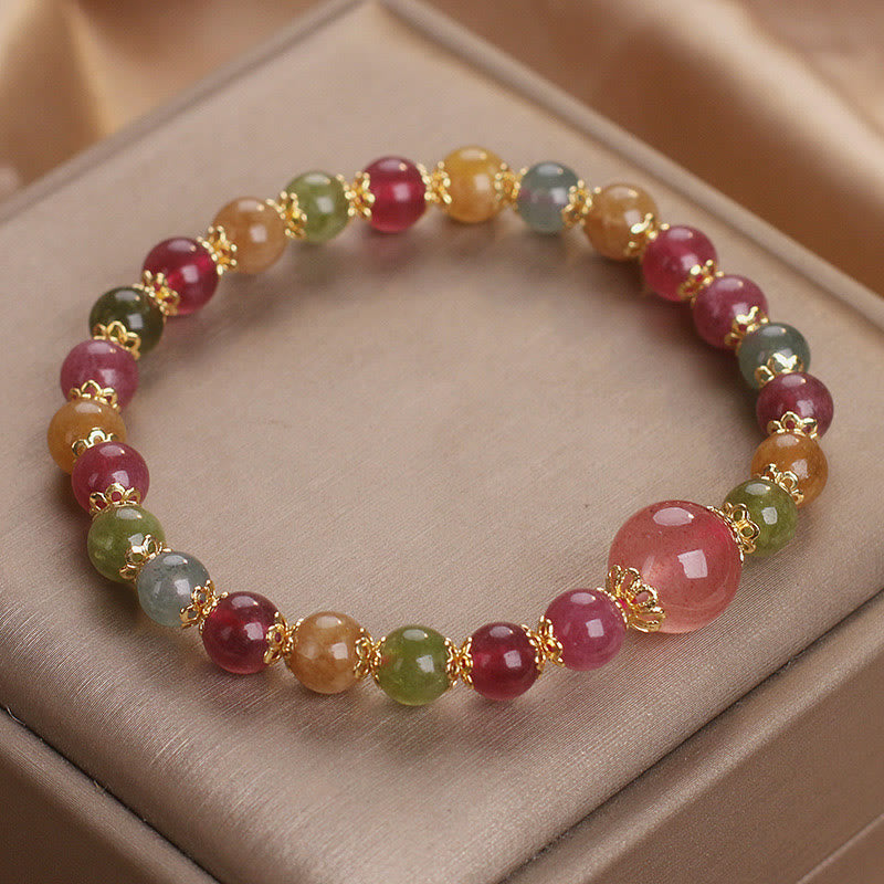 Pulsera de la sabiduría con turmalina y cuarzo fresa de Buddha Stones