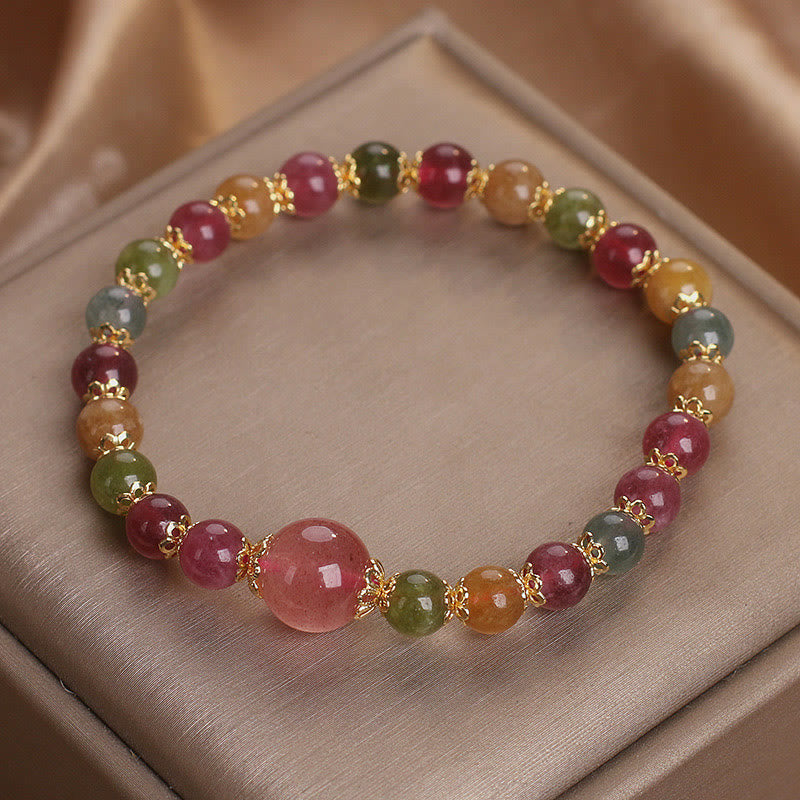 Pulsera de la sabiduría con turmalina y cuarzo fresa de Buddha Stones