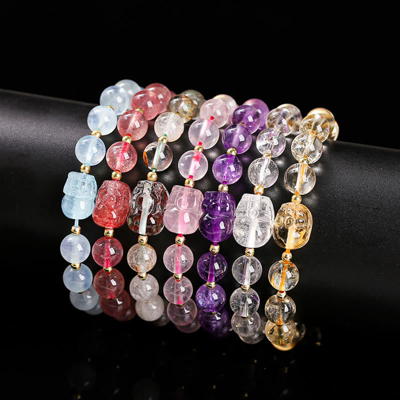 Pulsera de cristal rosa cálido con piedras de Buda y varios cristales PIXIU
