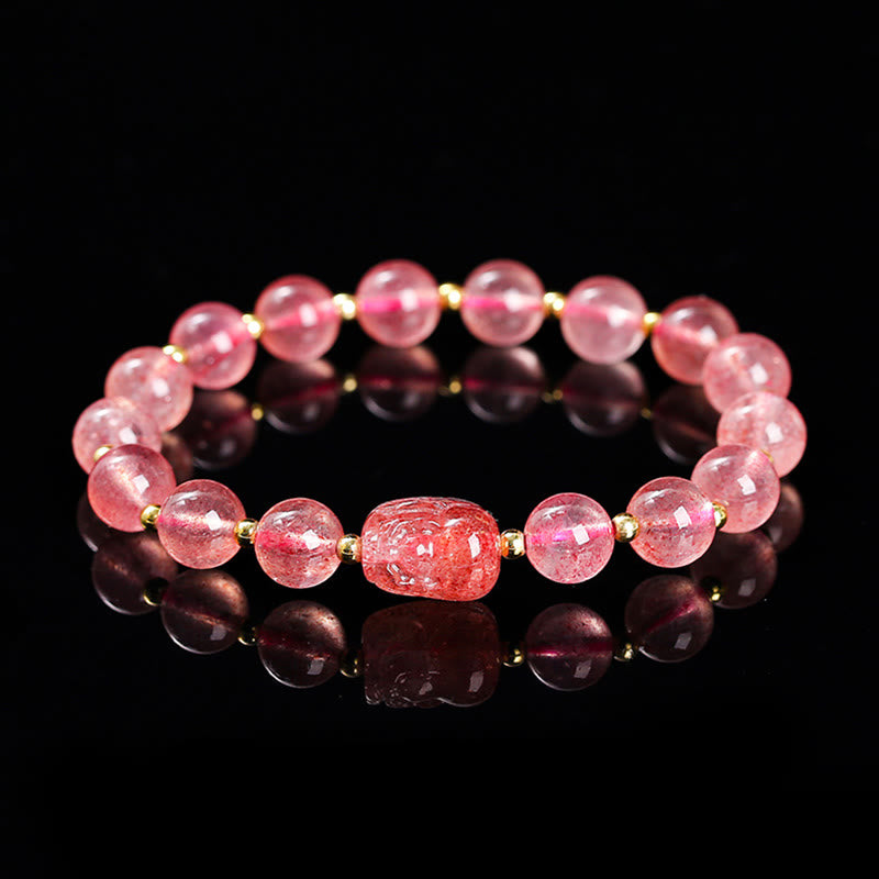 Pulsera de cristal rosa cálido con piedras de Buda y varios cristales PIXIU