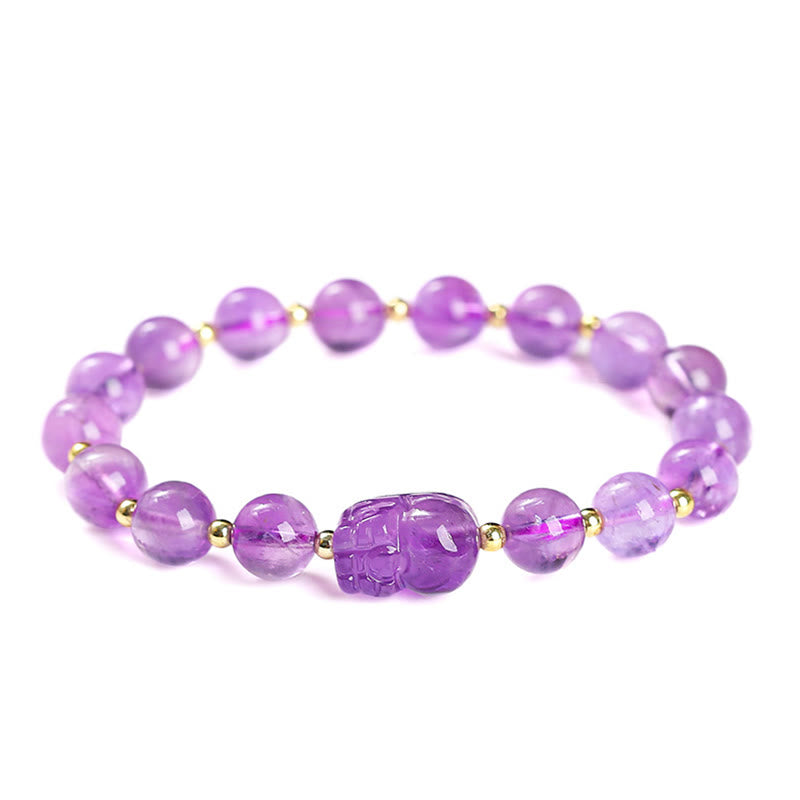Pulsera de cristal rosa cálido con piedras de Buda y varios cristales PIXIU