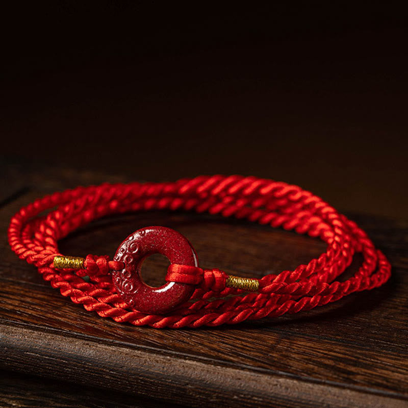 Cadena para el vientre de hilo rojo con hebilla de paz y cinabrio natural de piedras de Buda