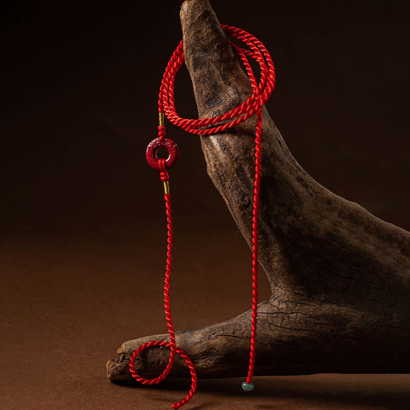 Cadena para el vientre de hilo rojo con hebilla de paz y cinabrio natural de piedras de Buda