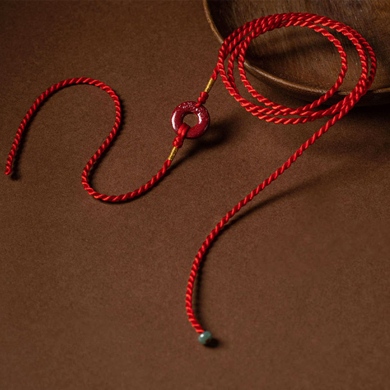 Cadena para el vientre de hilo rojo con hebilla de paz y cinabrio natural de piedras de Buda